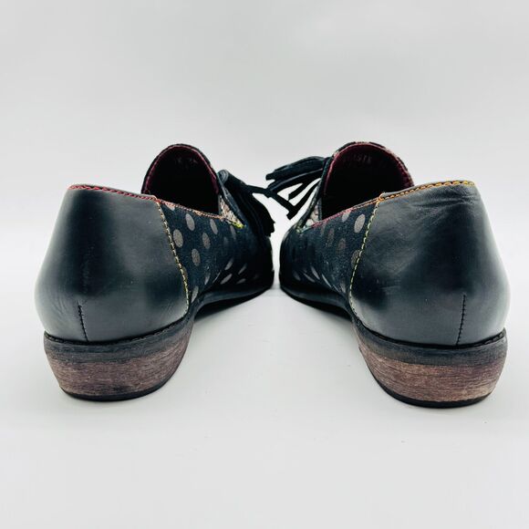 L'Artiste Shoes Womens 38 US 7.5 8 Black Gold Polka Dot Loafers Tassel Heels - Picture 9 of 13